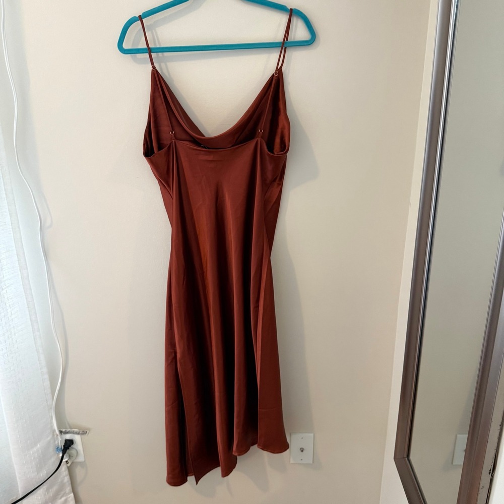 Petal + Pup Rust Satin Cowl Neck Midi Dress Size 10 US Asymmetrical Hem Slit - Picture 5 of 7